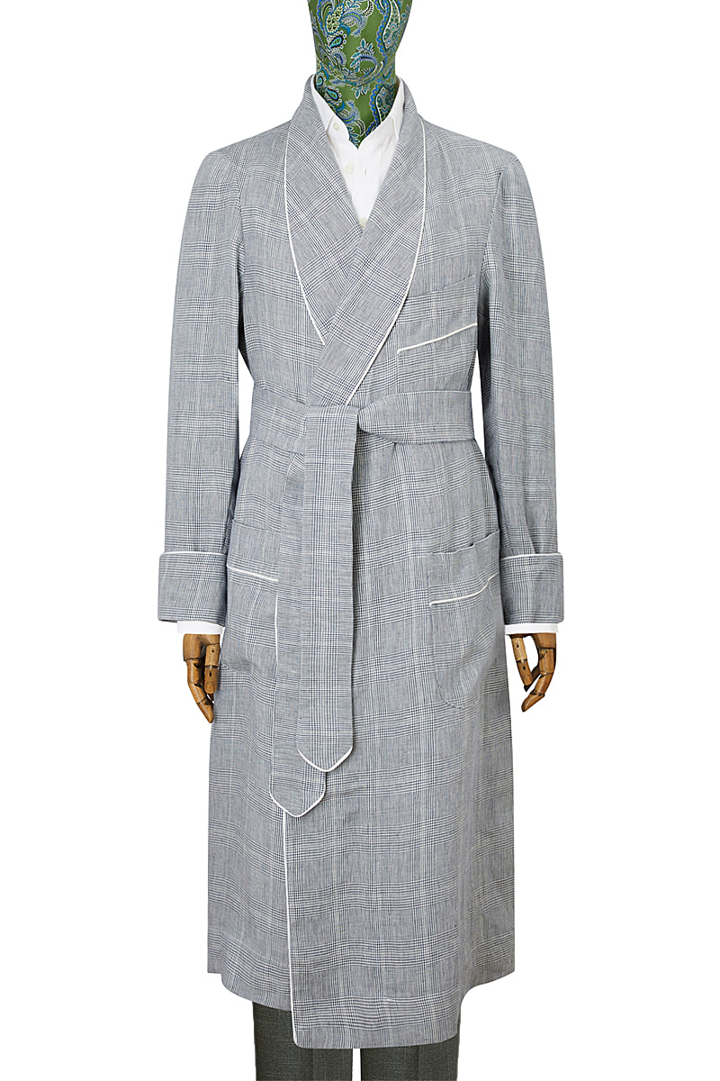 Prince of Wales Check Linen Dressing Gown | New & Lingwood