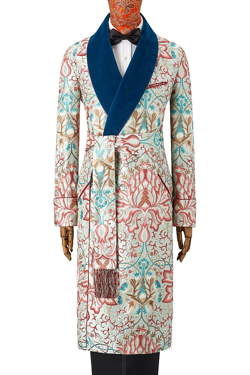 Artichoke Embroidered Silk Lined Dressing Gown | New & Lingwood