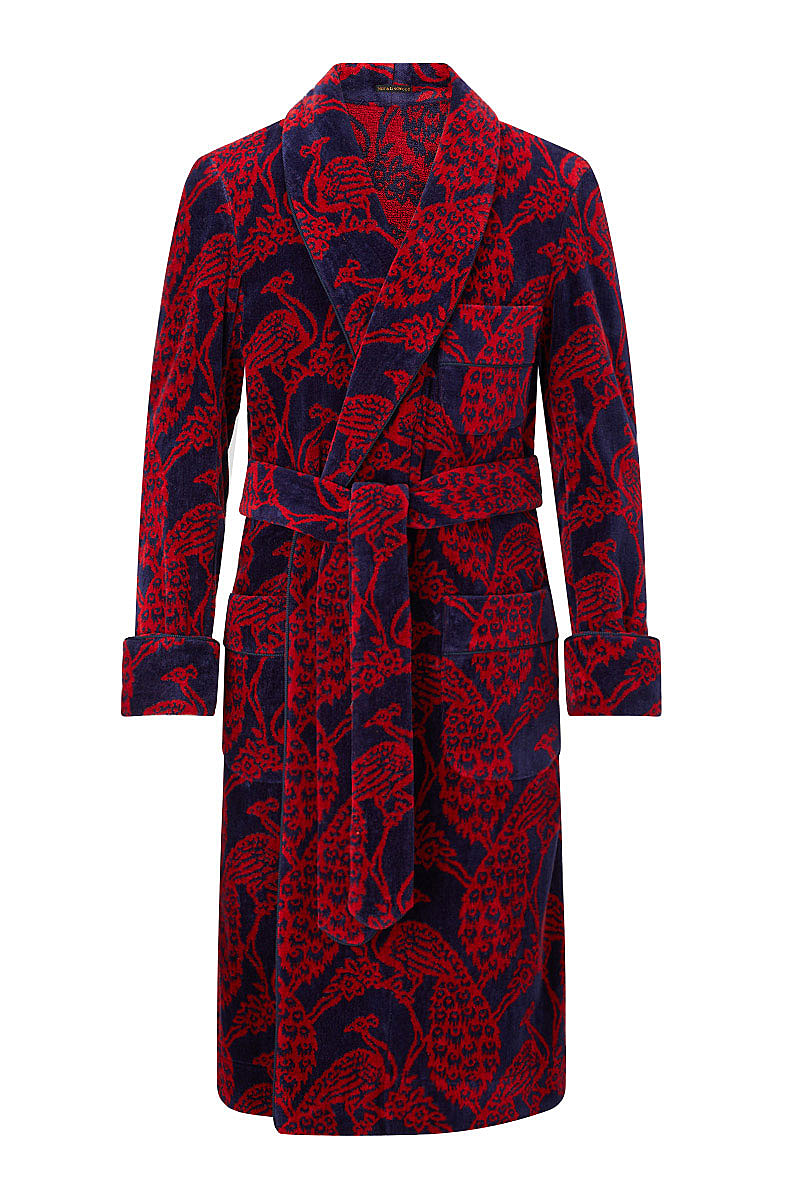 Navy Peacock Towelling Dressing Gown | New & Lingwood