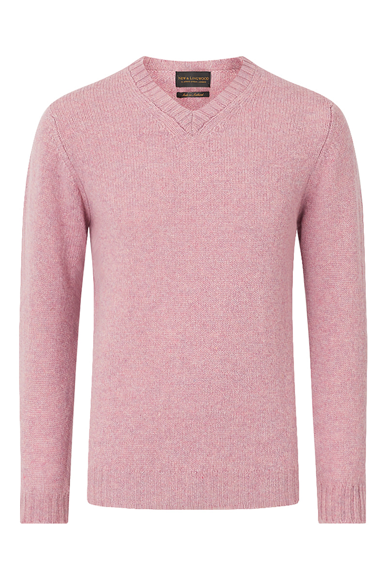 Pink Shetland Wool V-Neck Sweater | New & Lingwood