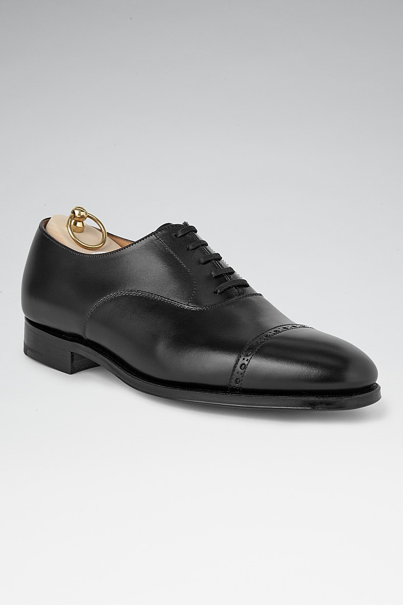 Black Calf Leather Punch Toe Cap Oxford Shoes | New u0026 Lingwood