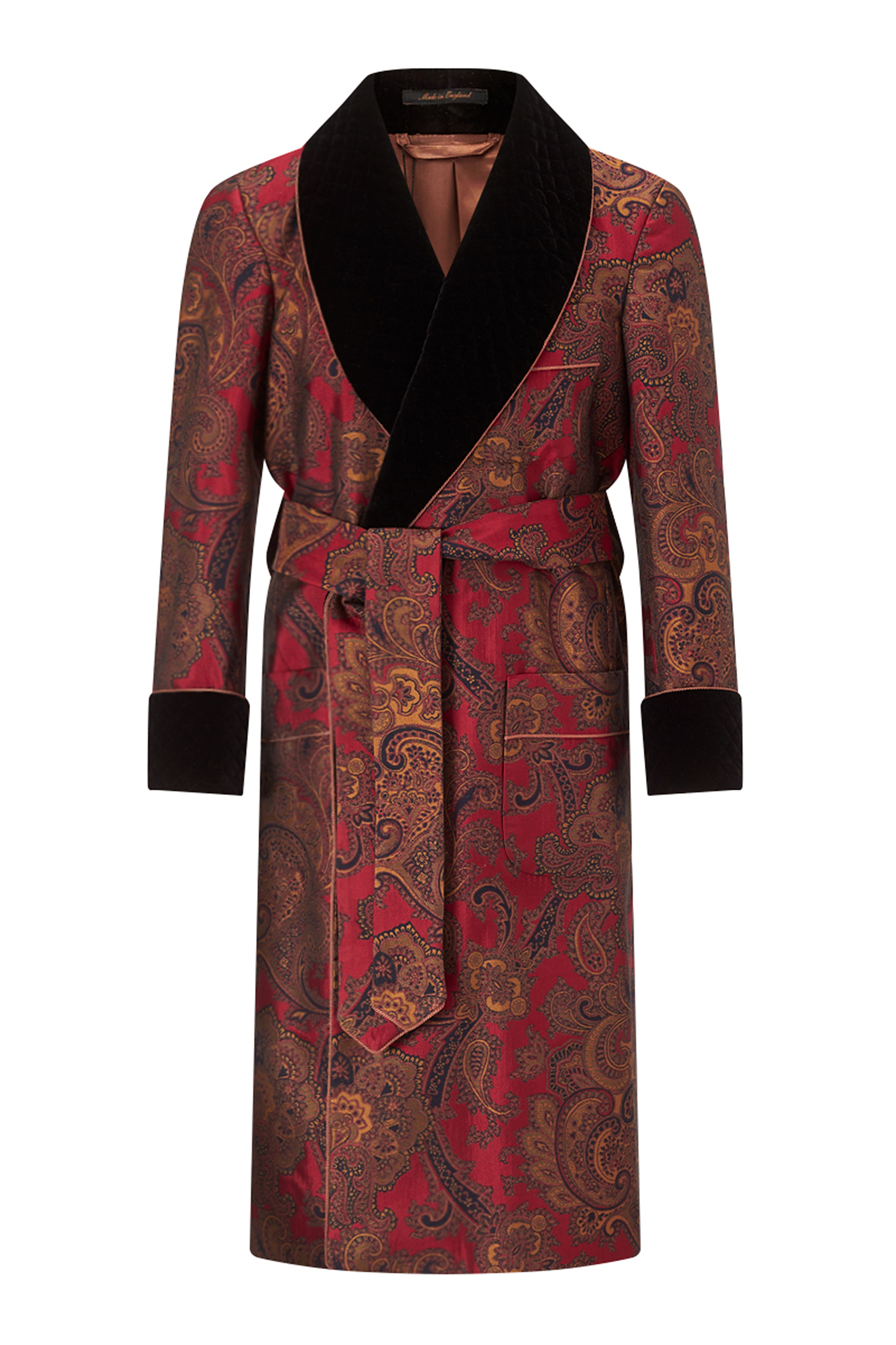 Red Royal Paisley Lined Dressing Gown | New & Lingwood