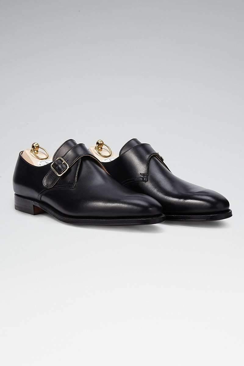 Black Single Buckle Monk Shoes | New & Lingwood