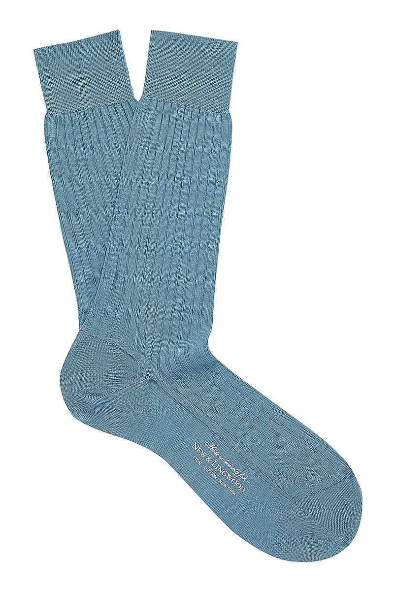 Sky Mid Calf Wool Socks | New & Lingwood